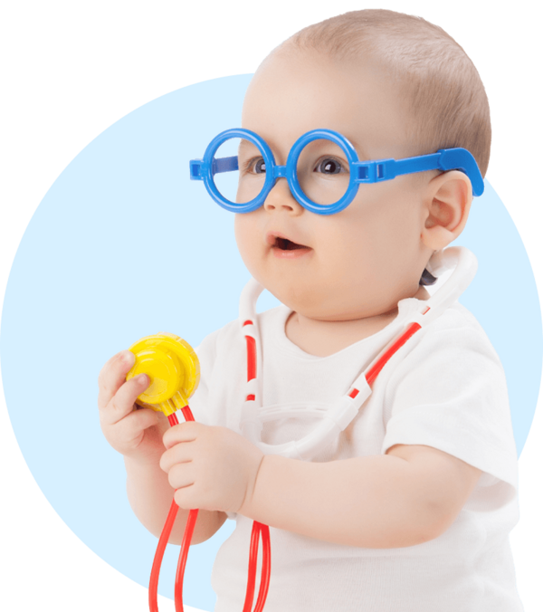 Baby mit Brille und Stethoskop